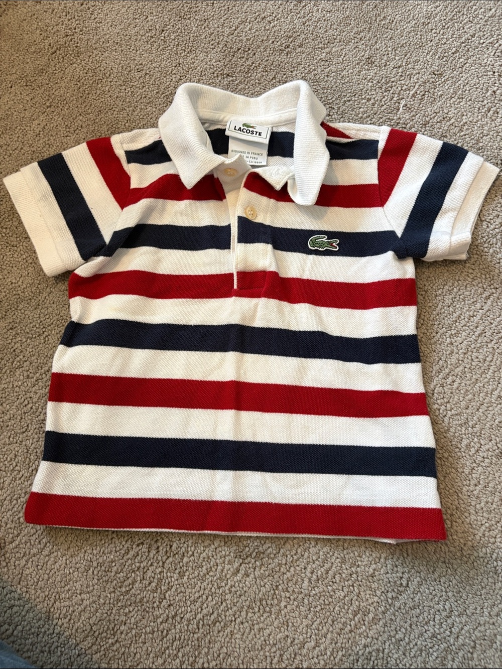 Lacoste Kids Red, Navy & White Striped Polo